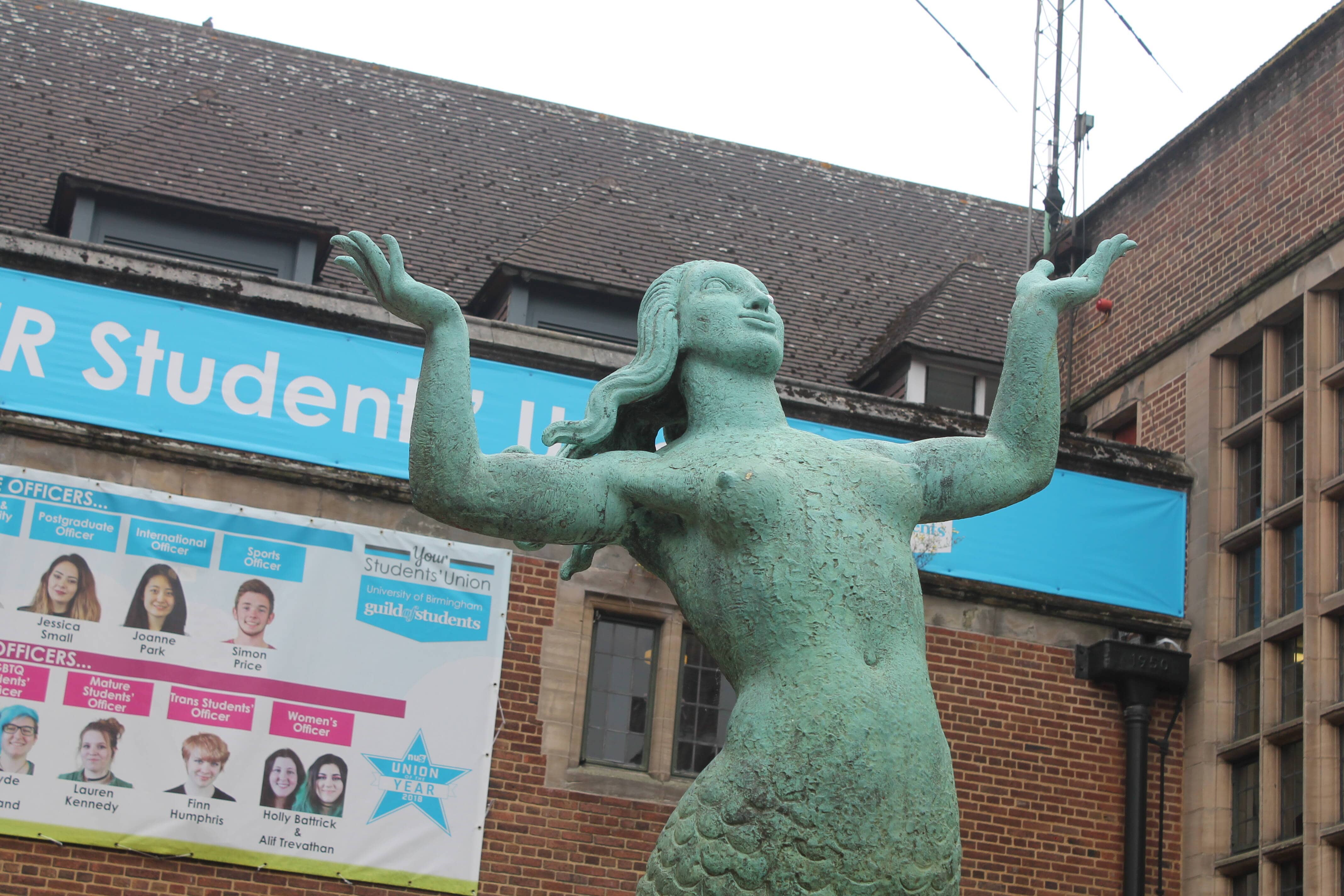 The mermaid statue outside the Guild of Students, the venue of the Edgbaston general election hustings