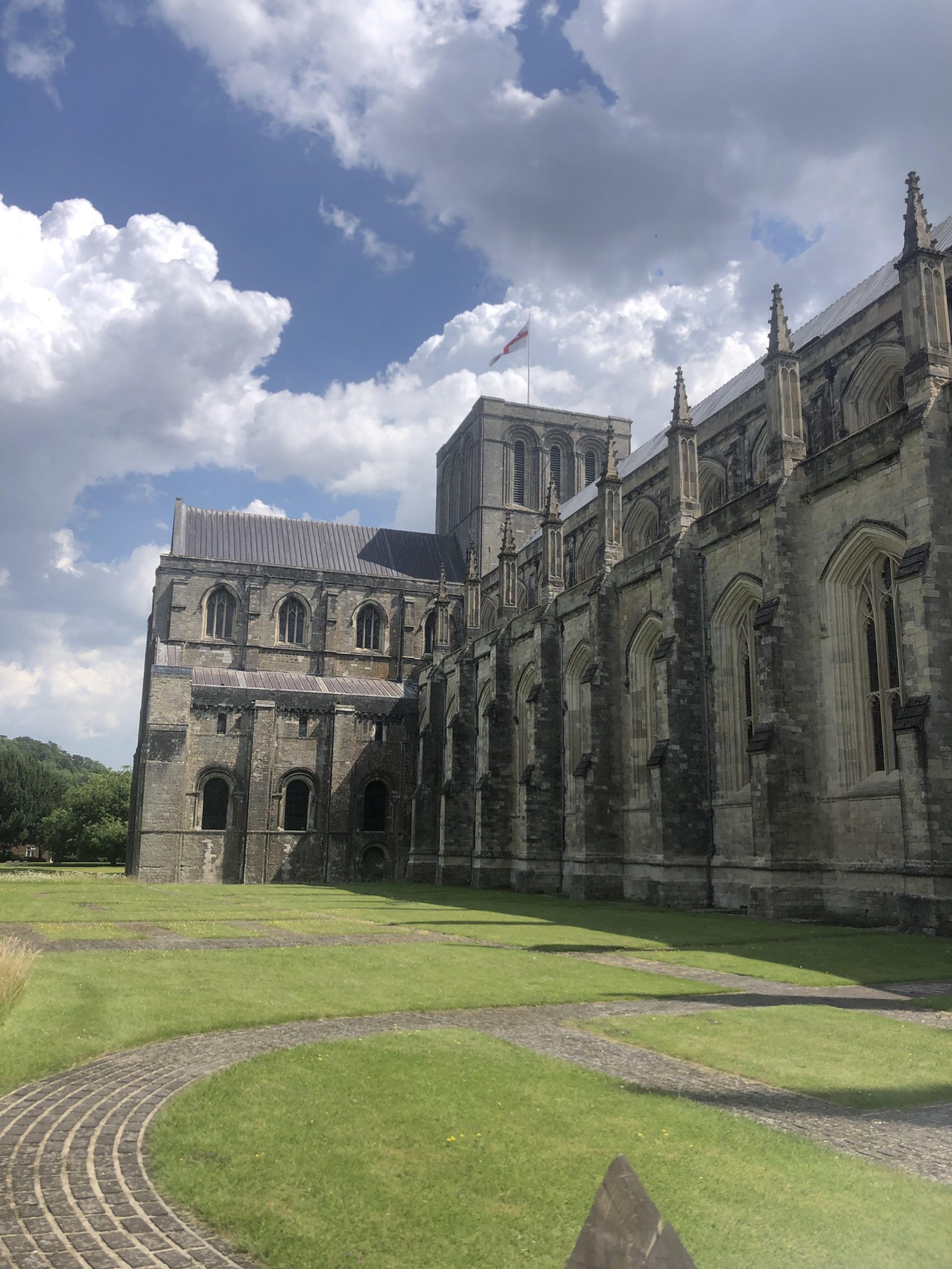 winchester cathedral over green grass