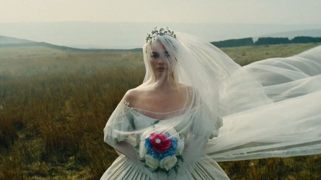 Margot Robbie in a wedding dress as Cathy in Wuthering Heights
