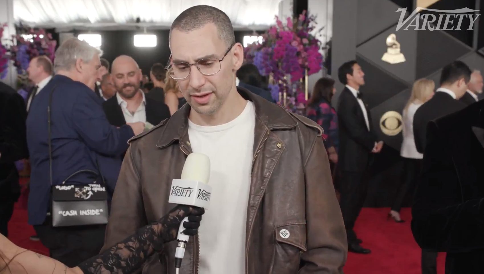 Jack Antonoff at the Grammys asked about his 'ICE Out' badge